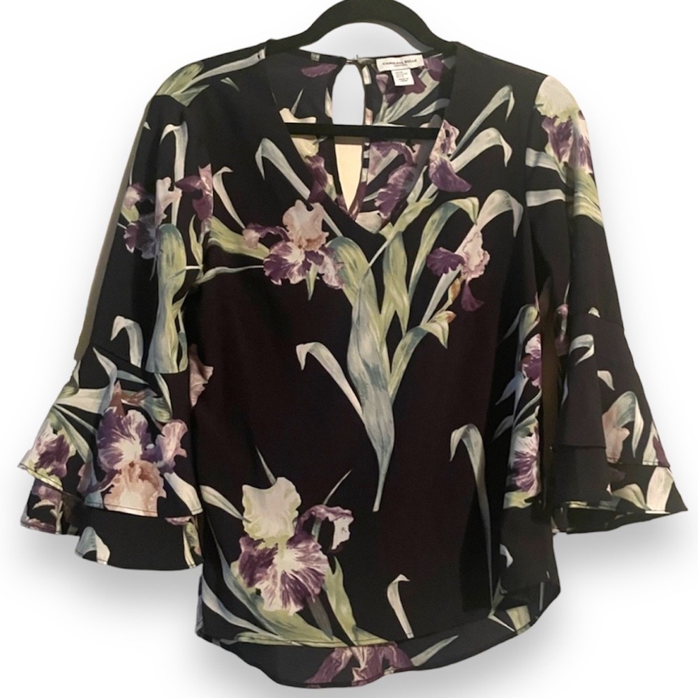 Carolina Belle Montreal Navy Floral Bell Sleeve Blouse